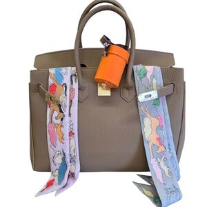Bundle 2 Twillys, 1 Authentic Twilly Box, 35cm Etoupe Handbag Gold Hardwear Lock